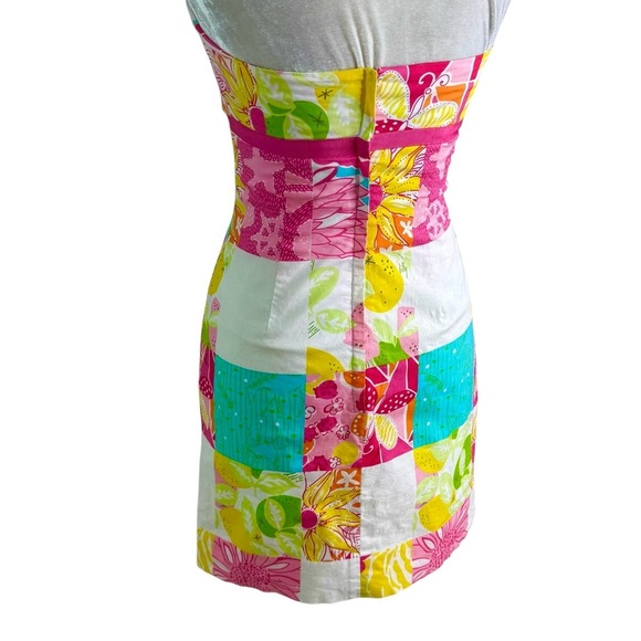 Vintage Lilly Pulitzer Strapless Patchwork Cotton Mini Dress Size 0 - Picture 6 of 8
